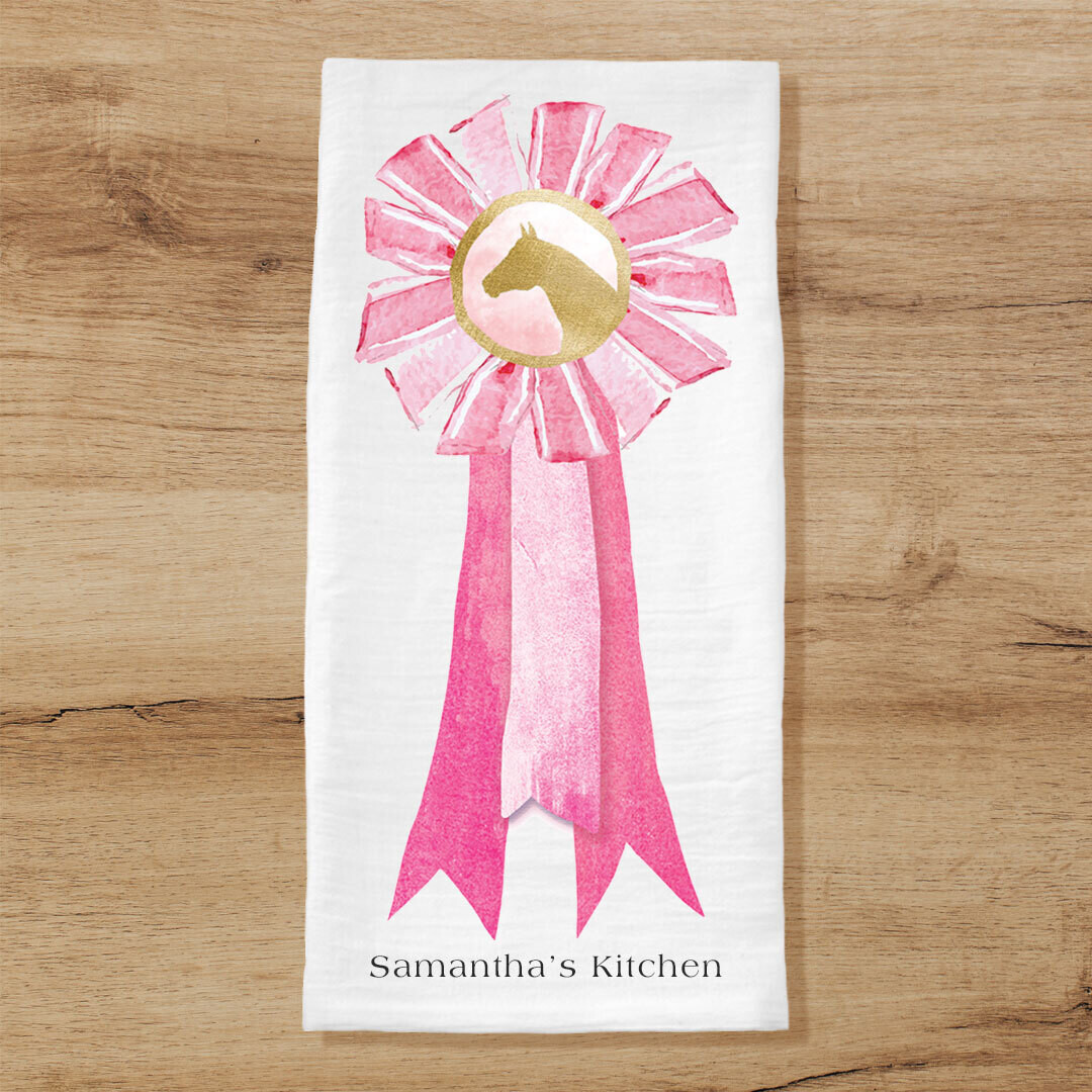 Personalized Equestrian Pink Ribbon Tea Towel