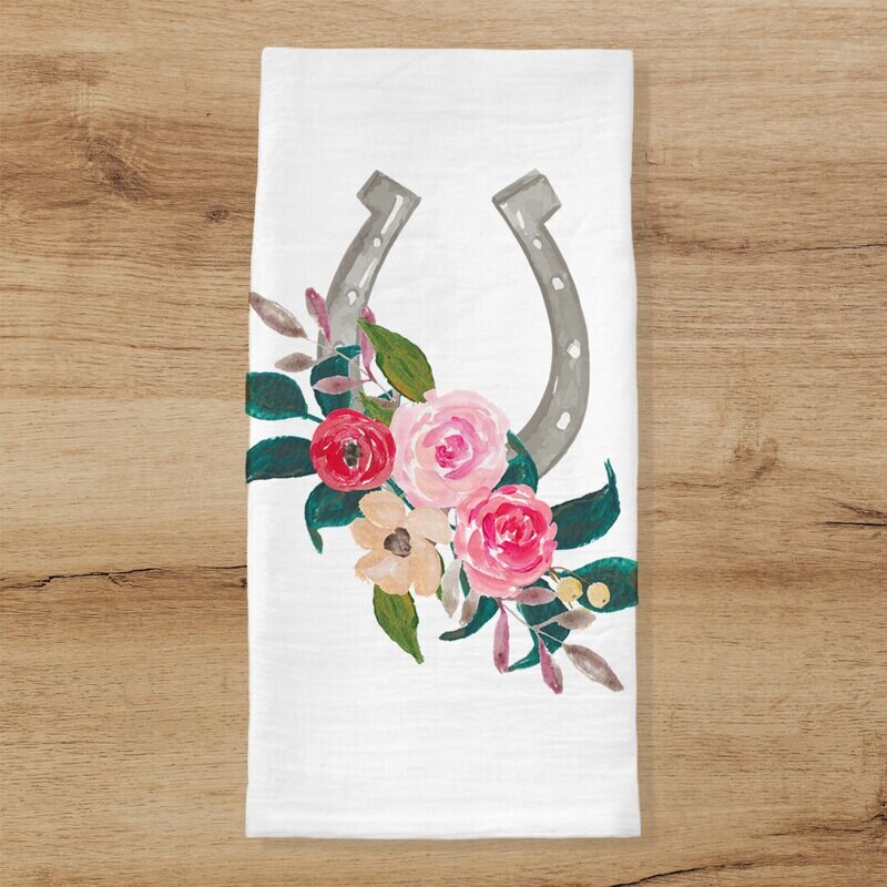 Silver Floral Horseshoe Tea Towel