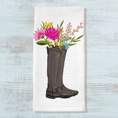 Equestrian Floral Field Boot Tea Towel