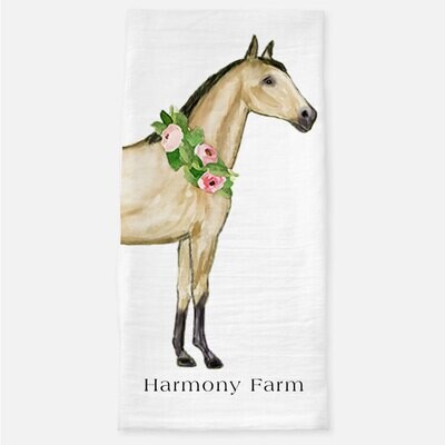 Personalized Buckskin Watercolor Horse Tea Towel