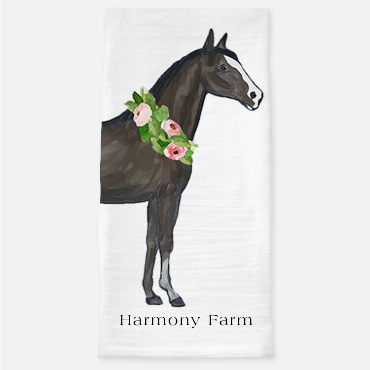 Personalized Black Watercolor Horse Tea Towel