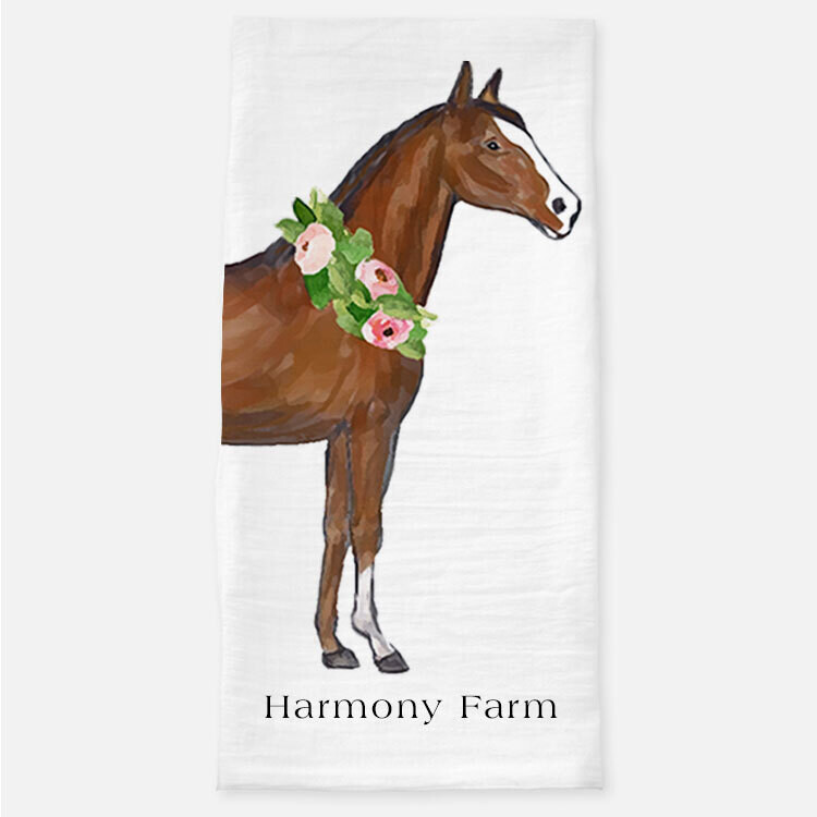 Personalized Brown Watercolor Horse Tea Towel