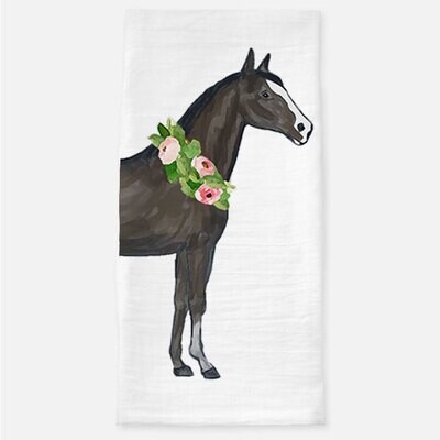 Black Watercolor Horse Tea Towel