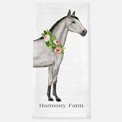 Personalized Gray Watercolor Horse Tea Towel