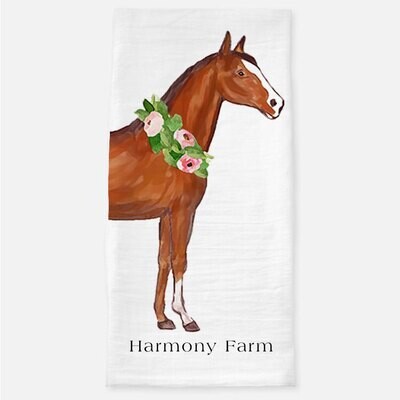 Personalized Chestnut Watercolor Horse Tea Towel