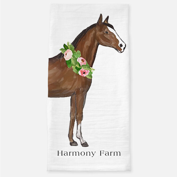 Personalized Bay Watercolor Horse Tea Towel