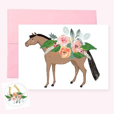 Horse Floral Card facing Left