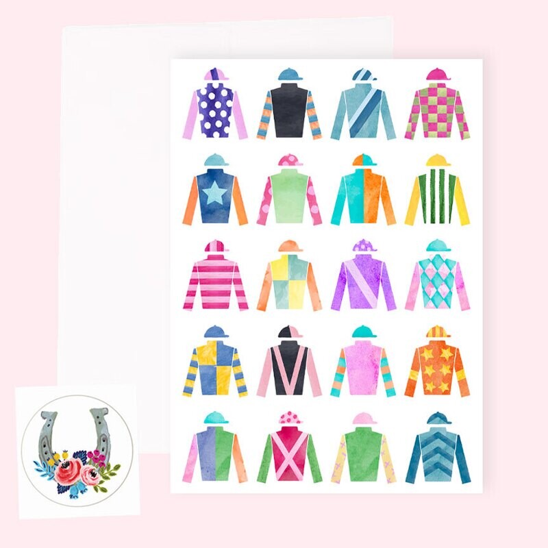 Watercolor Jockey Silks Folded Note Card