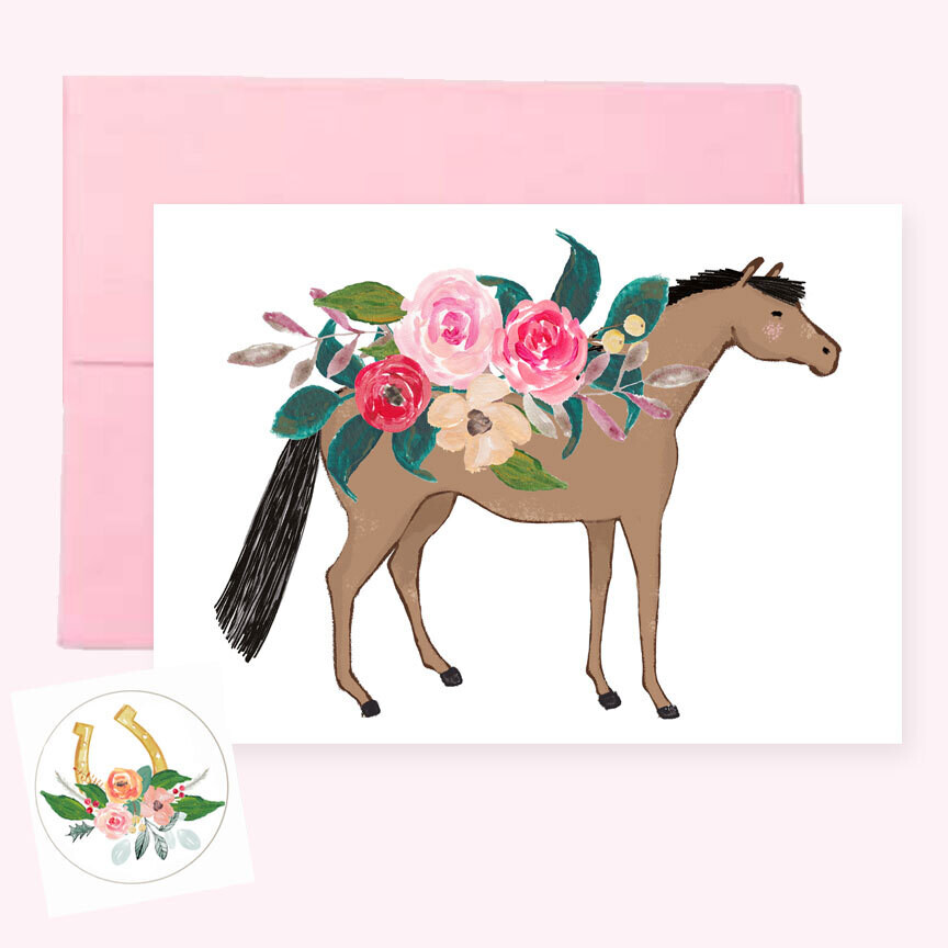 Horse Floral Card facing Right