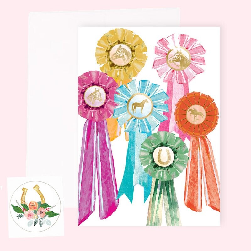 Watercolor Horse Ribbons Folded Note Card