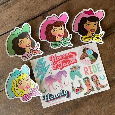 Pony Macaroni Sticker Sheet and One Cowgirl Sticker Set