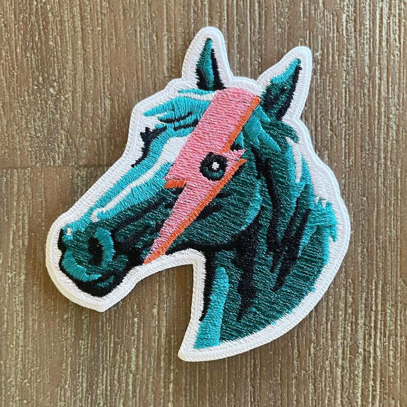 Blue horse with Lightening Bolt Embroidered Patch