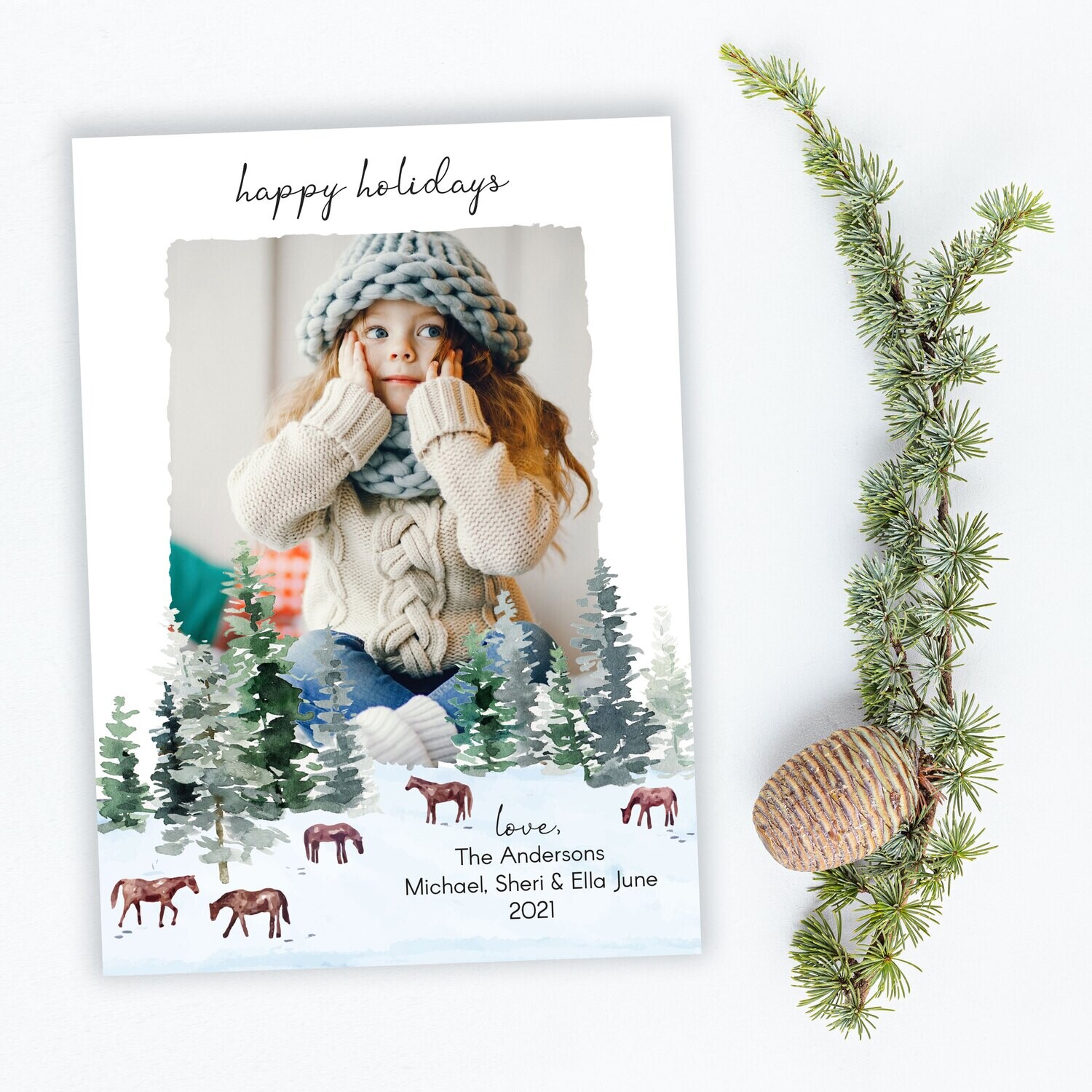 Horses in the Snow Photo Holiday Cards