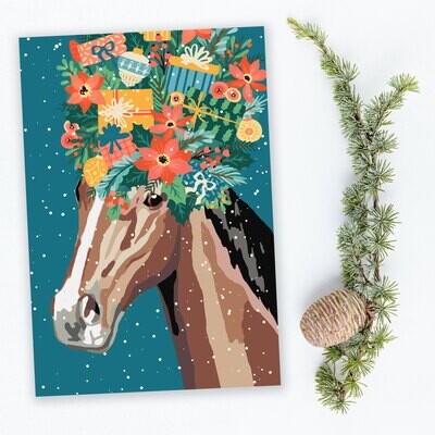 Horse with Hat Bouquet Holiday Cards