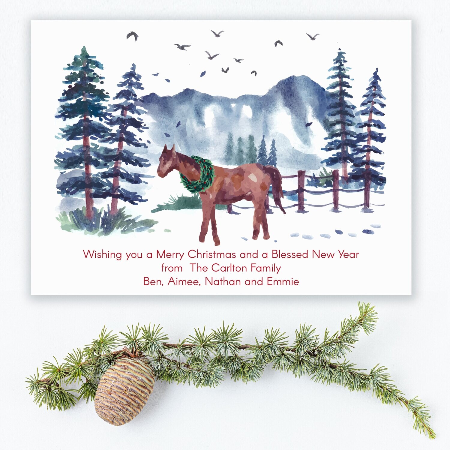 Flat Winter Mountain Holiday Cards