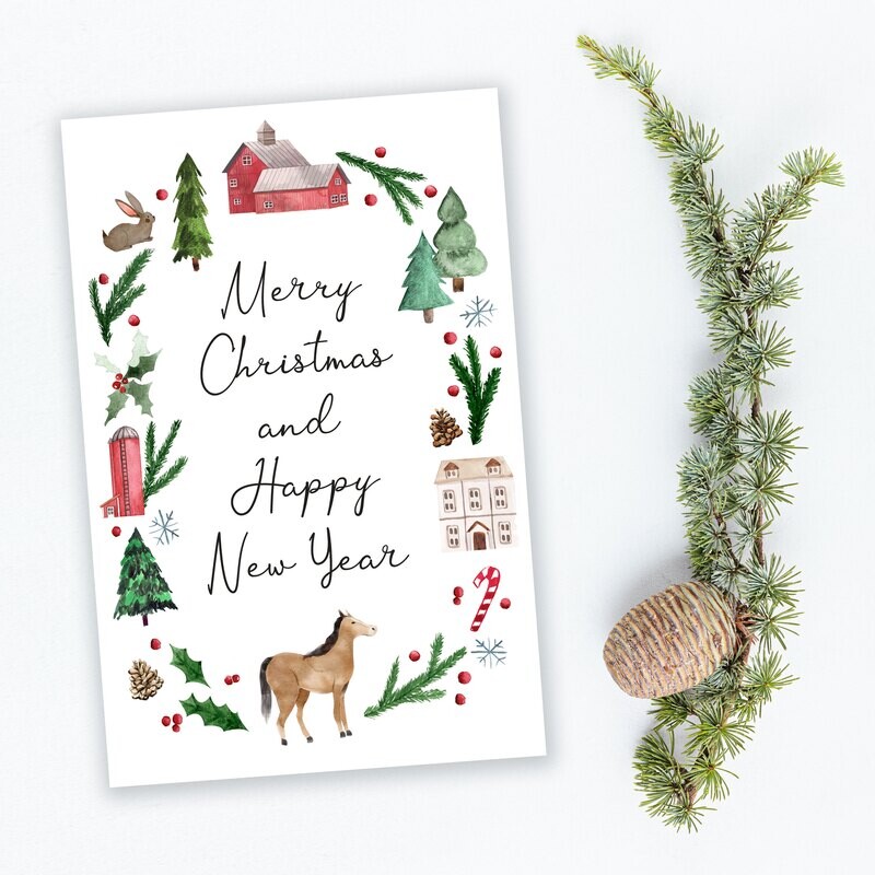 Farm Wreath Folded Holiday Cards