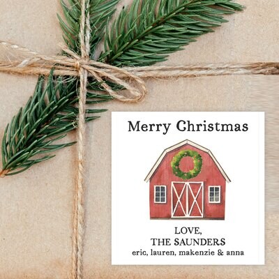 Christmas Barn Square Holiday Gift Stickers