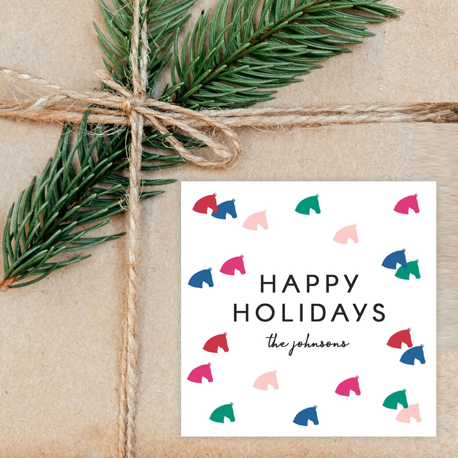 Christmas Horse Heads Square Holiday Gift Stickers