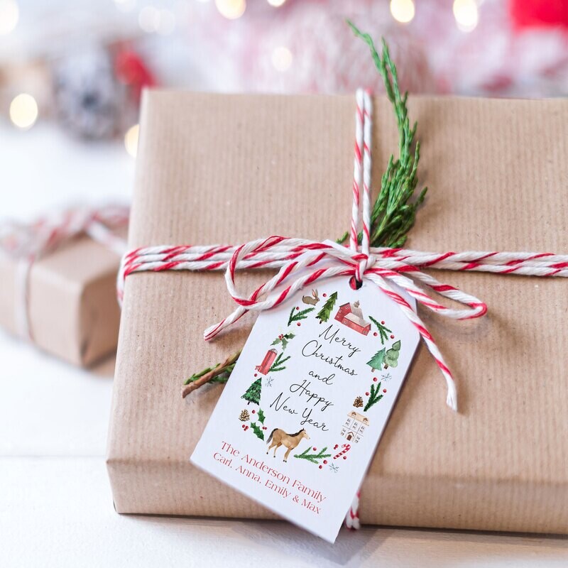 Equestrian Wreath Holiday hanging Gift Tags