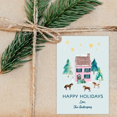 Pink Farmhouse Equestrian Holiday Gift Stickers
