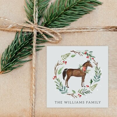 Winter Horse Square Holiday Gift Stickers