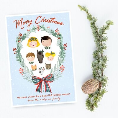 Custom Family Watercolor PRINTED Holiday Cards