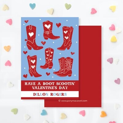 Blue Cowboy Boots Valentine Exchange Cards Classroom Equestrian cards