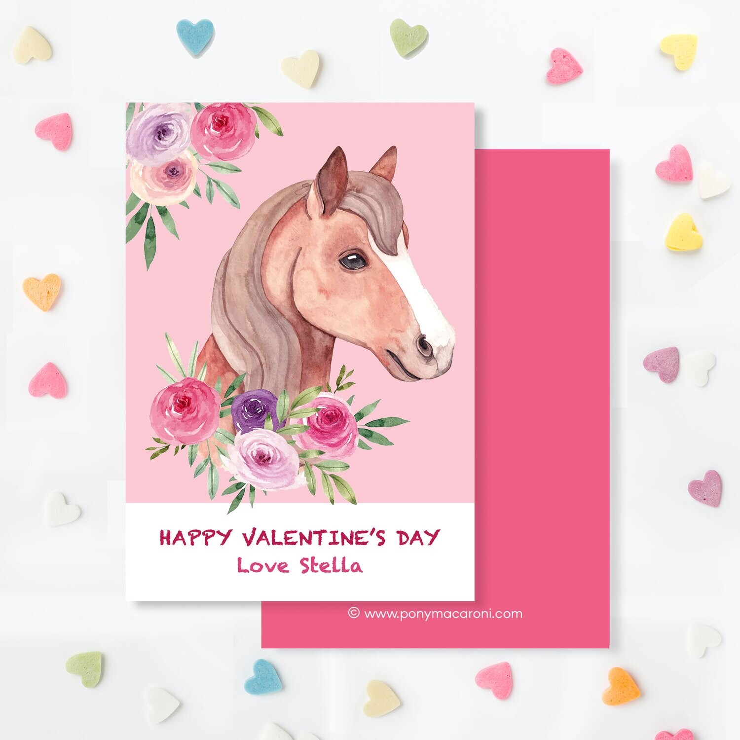 Watercolor Floral Horse Valentine Exchange Cards Classroom Equestrian cards