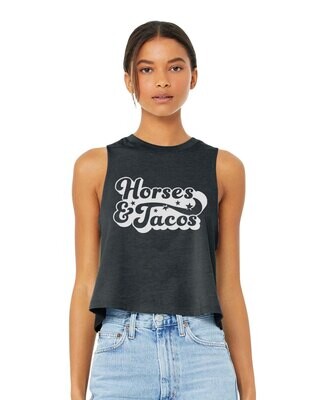 Horses and Tacos Retro Racerback Cropped Tank