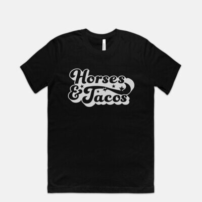 Horses and Tacos Black Retro T-shirt Tee