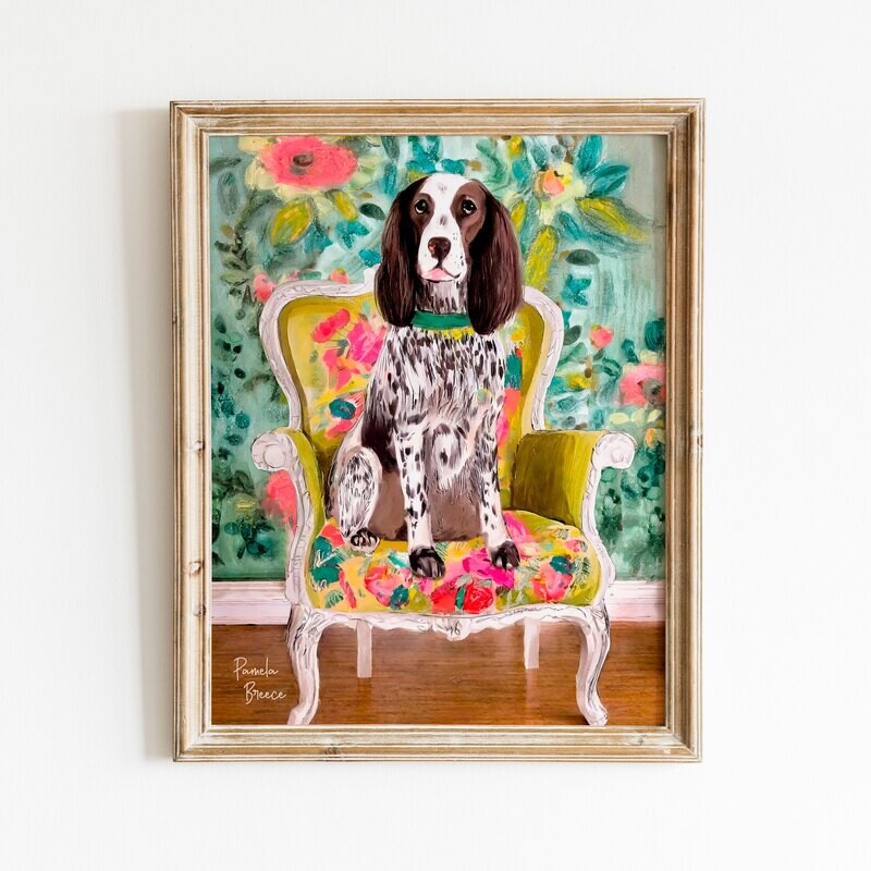 English Setter Dog on a Chair