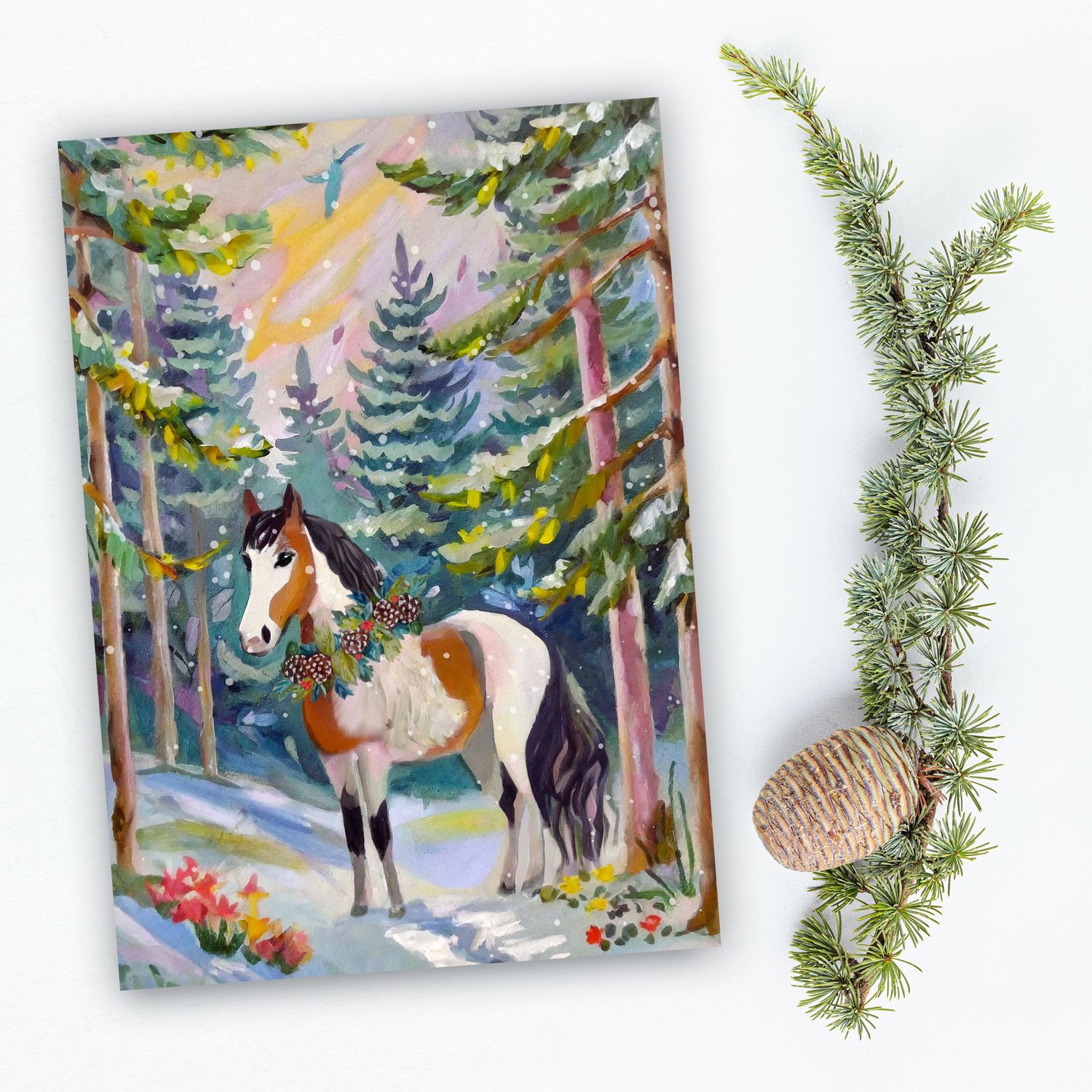 Winter Horse in Forest Holiday Cards