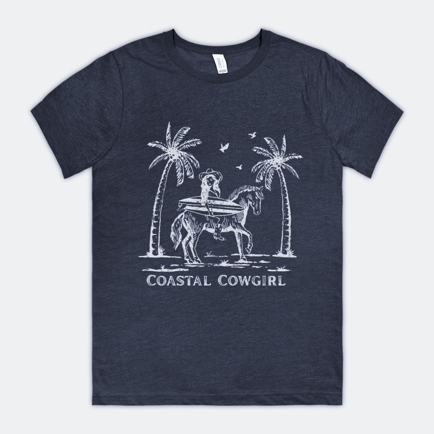 Coastal Cowgirl Equestrian Horse T-shirt Tee, Shirt Color: Midnight Navy