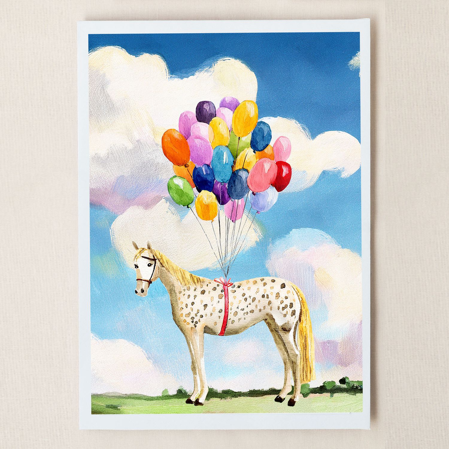 Horse with Balloons Birthday Card