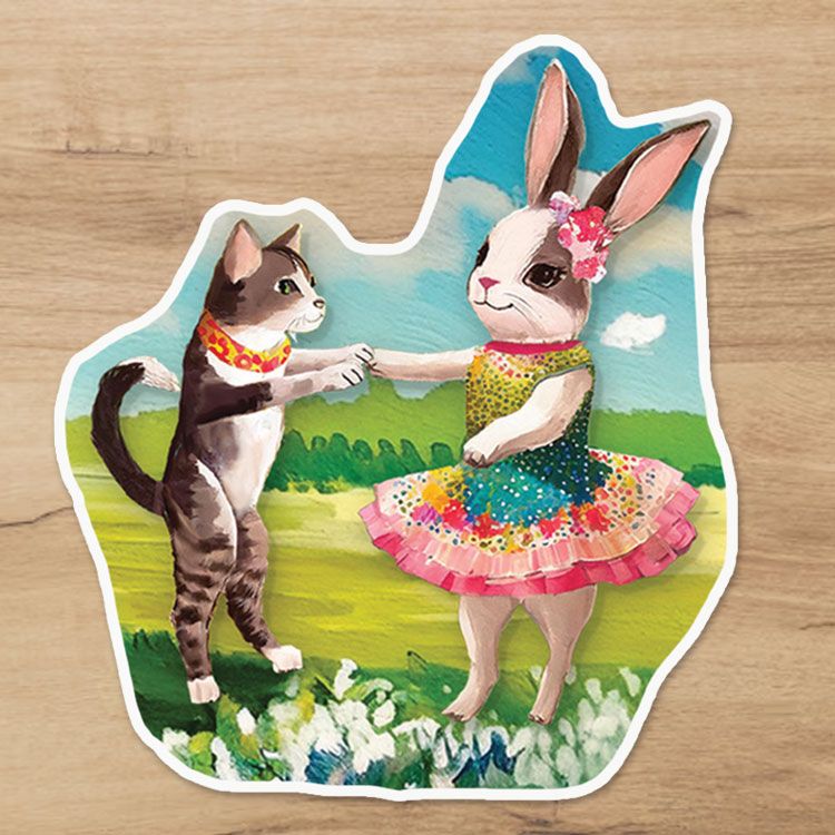 Dancing Cat and Bunny Sticker
