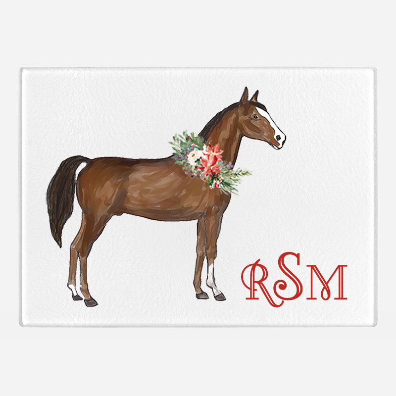 Holiday Watercolor Horse Glass Cutting Board