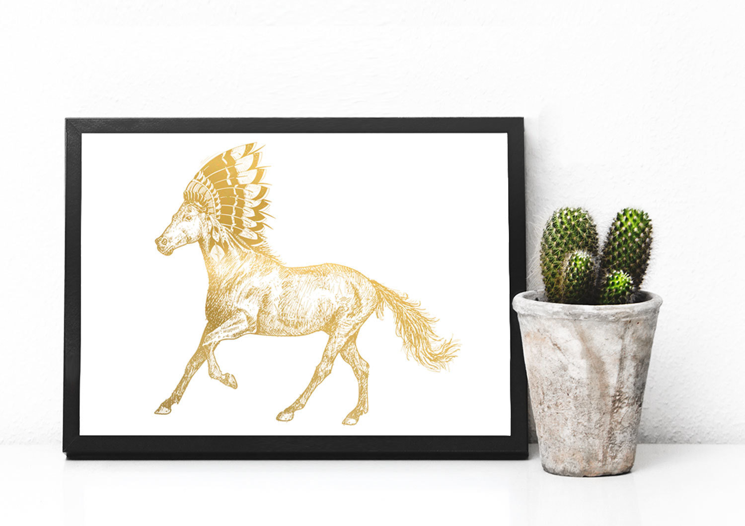 Gold Boho Horse Indian Foil Art Print
