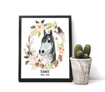 Personalized Horse Gift Print of Watercolor Horse with Southwest wreath Memorial