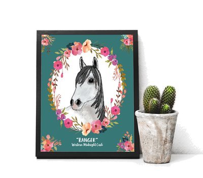 Personalized Horse Gift Print of Watercolor Horse with Flowers Horse Memorial