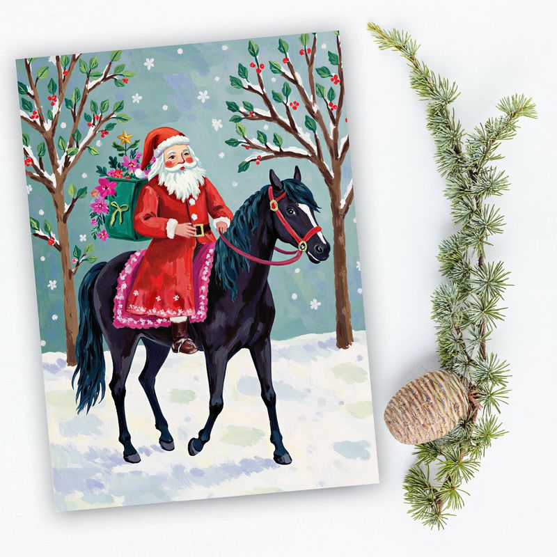 Santa on Horse Christmas Holiday Cards