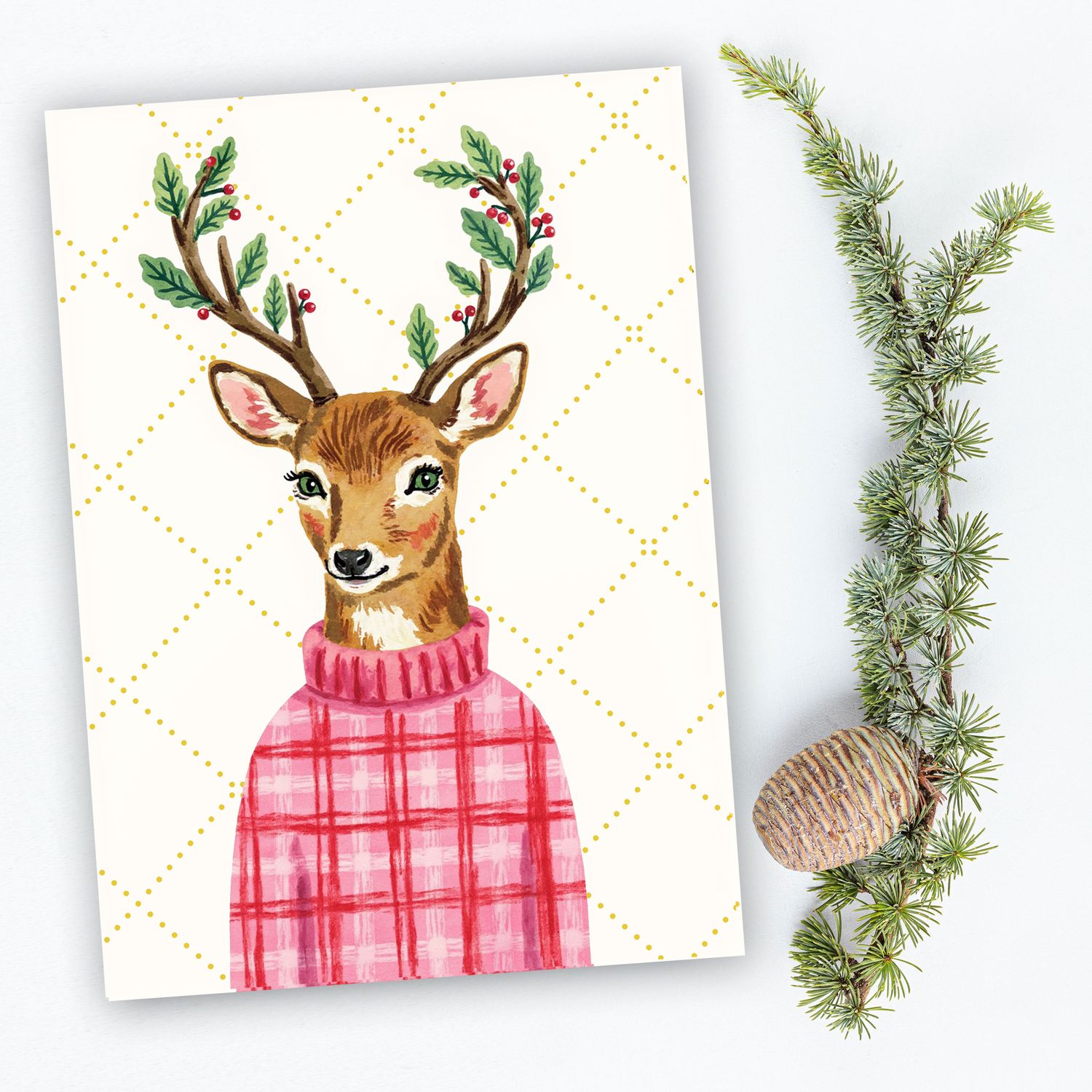 Deer in Sweater Christmas Holiday Cards