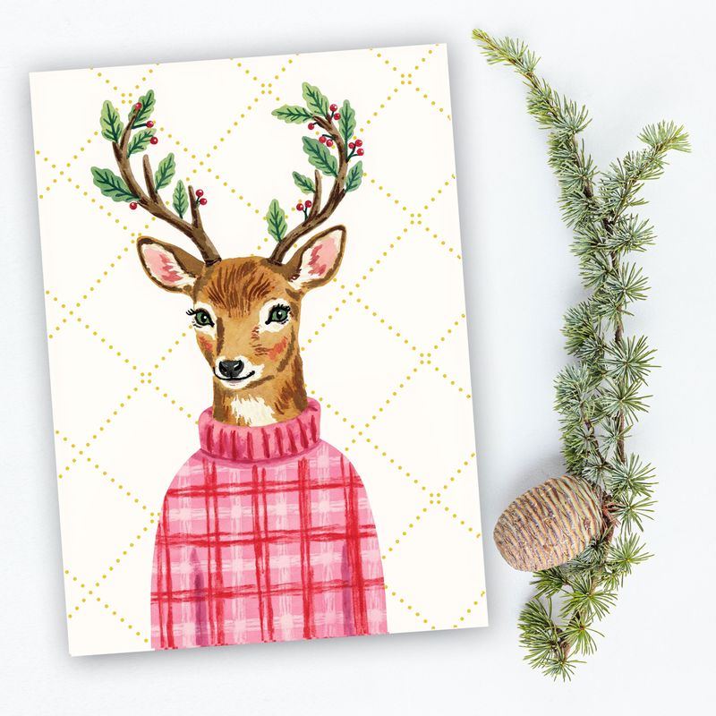 Deer in Sweater Christmas Holiday Cards