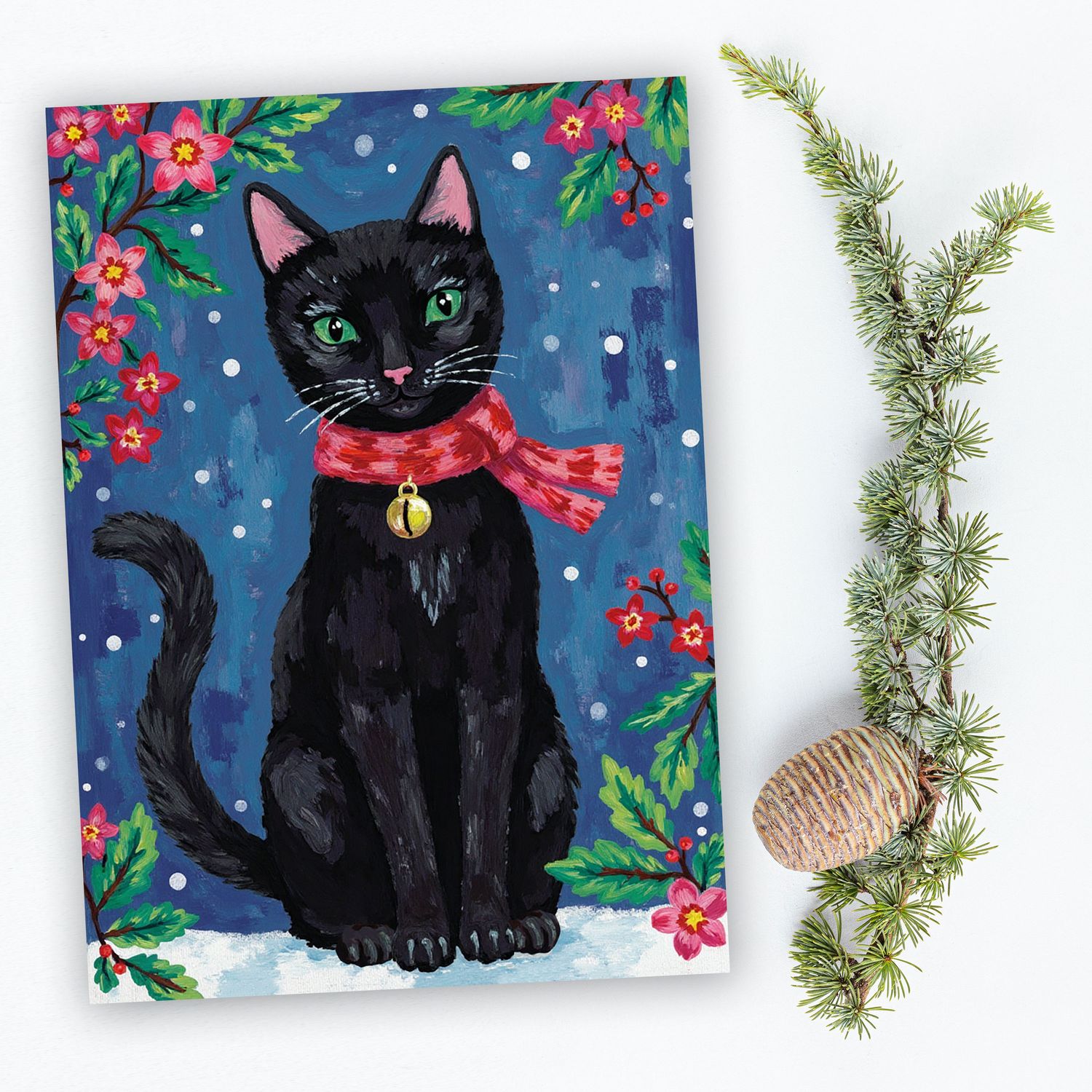 Black Cat Holiday Christmas Card