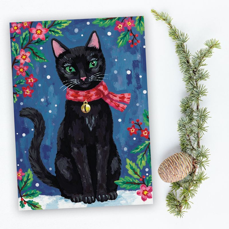 Black Cat Holiday Christmas Card