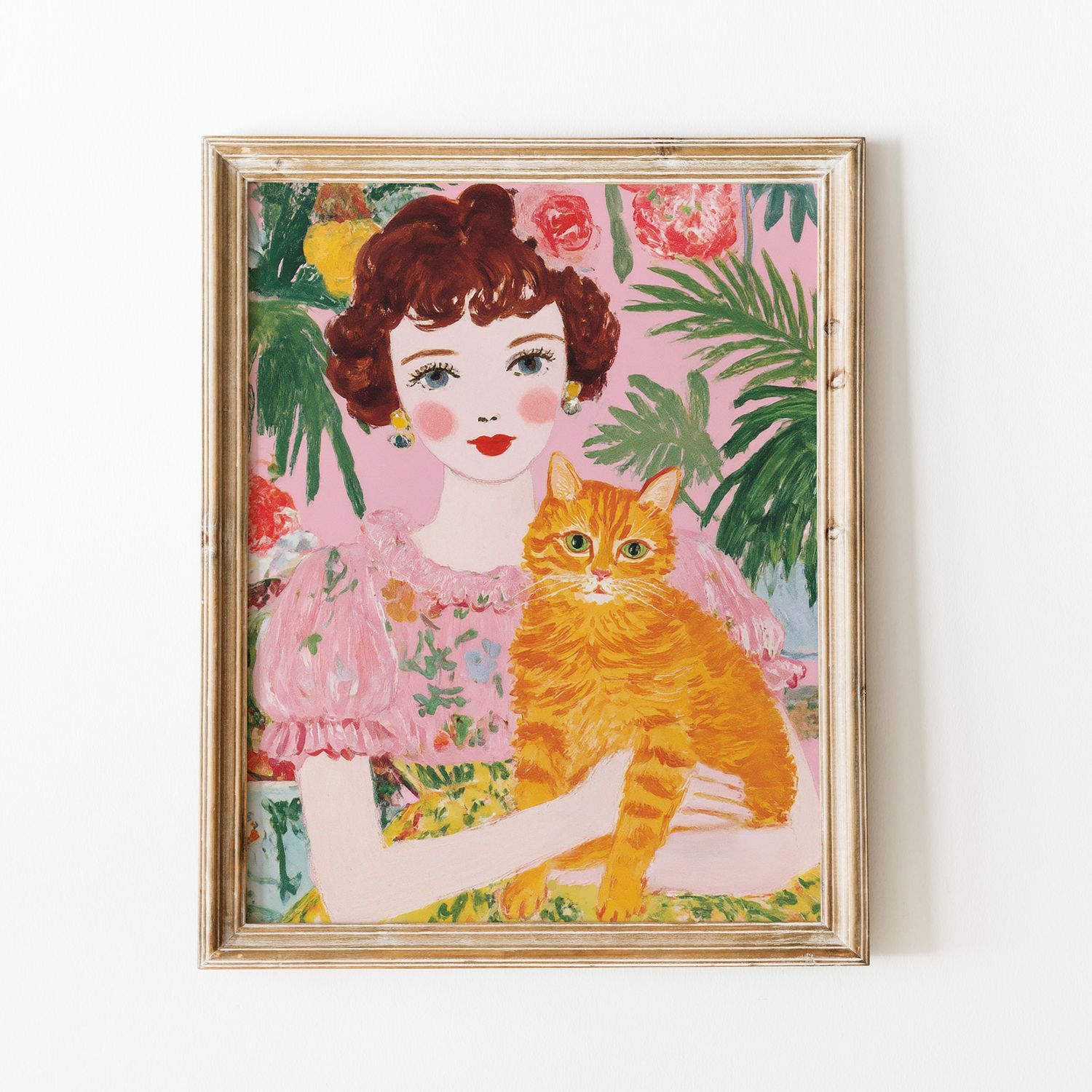 Girl with Tabby Cat Print