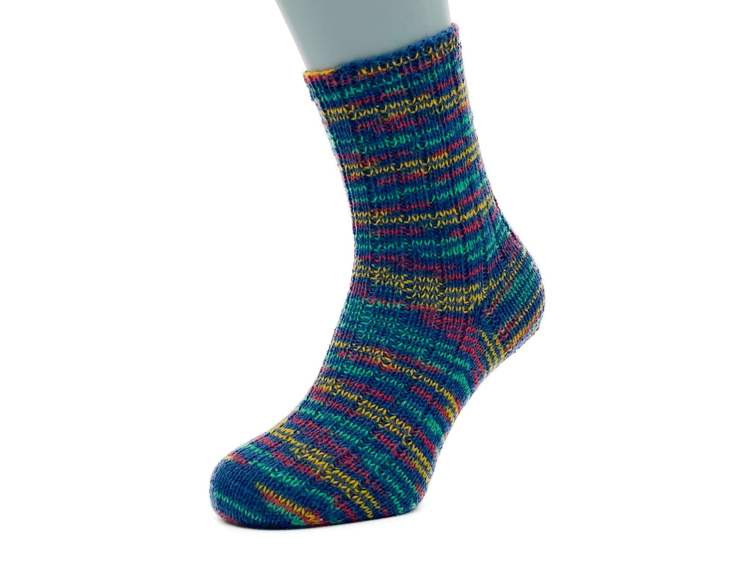 Gestrickte Socken, Größe 36/37, Blau-Rot-Gelb