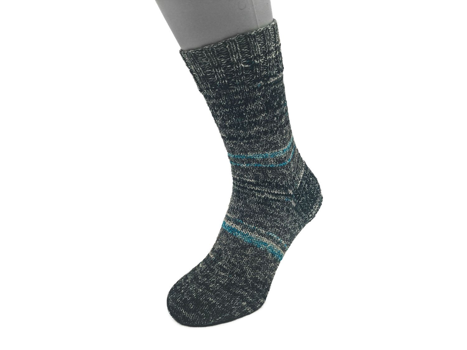 Gestrickte Socken, Größe 42/43, Grau Türkis