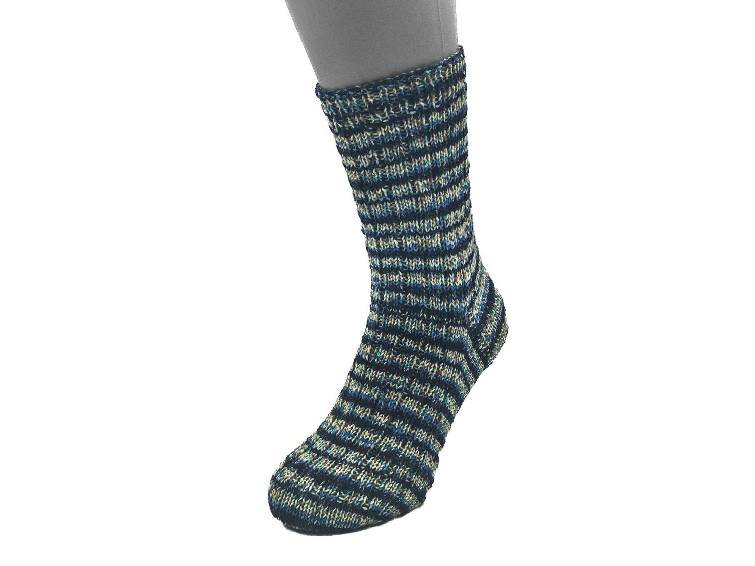Gestrickte Socken, Größe 41/42, Schwarz Grau Farbtupfer