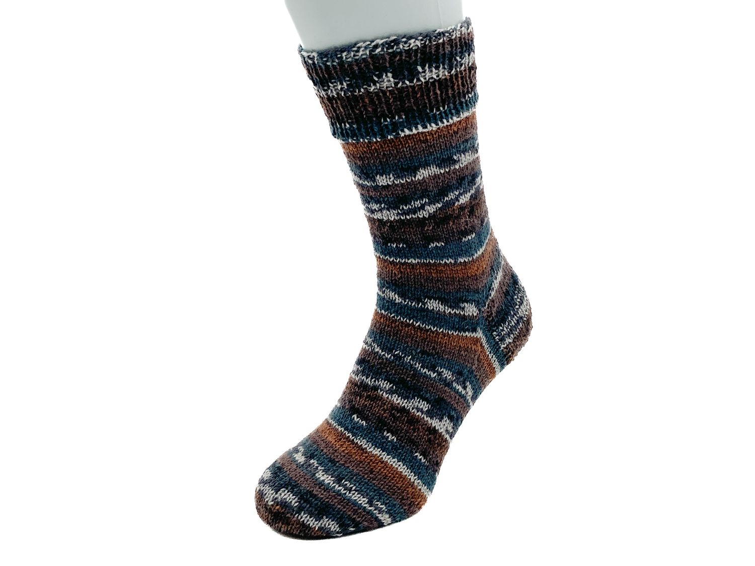 Gestrickte Socken, Größe 42/43, Braun-Weiss