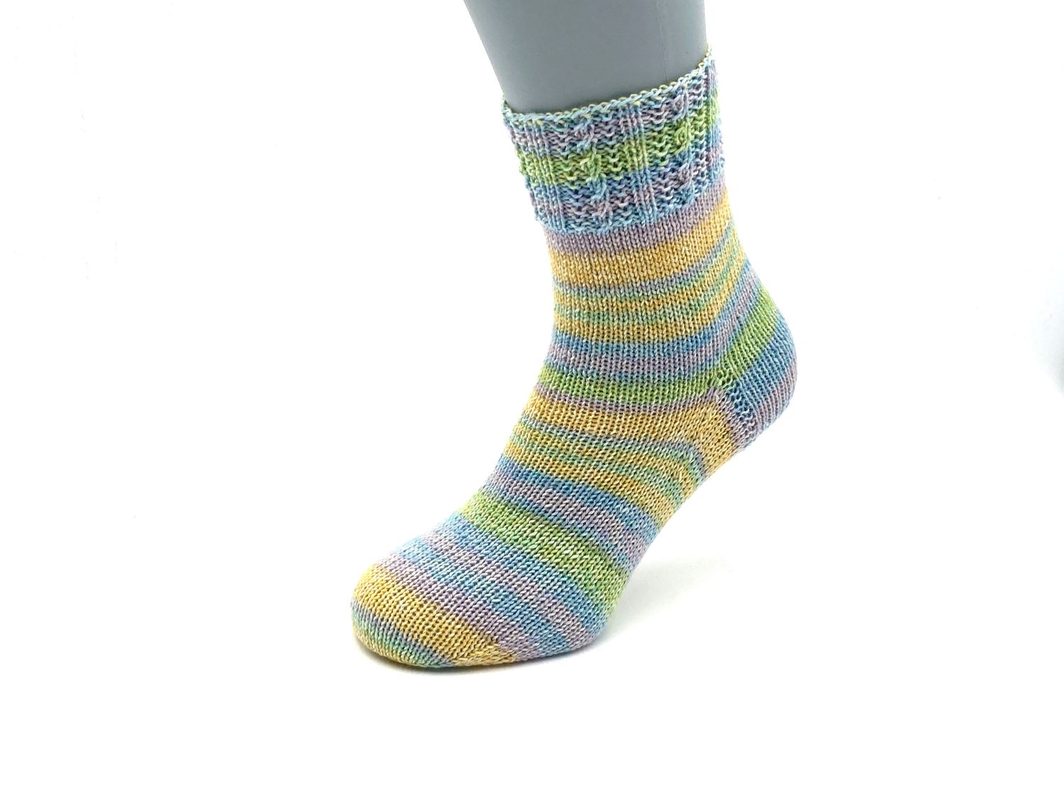 Gestrickte Socken, Größe 37/38, Gelb-Grün-Rosa